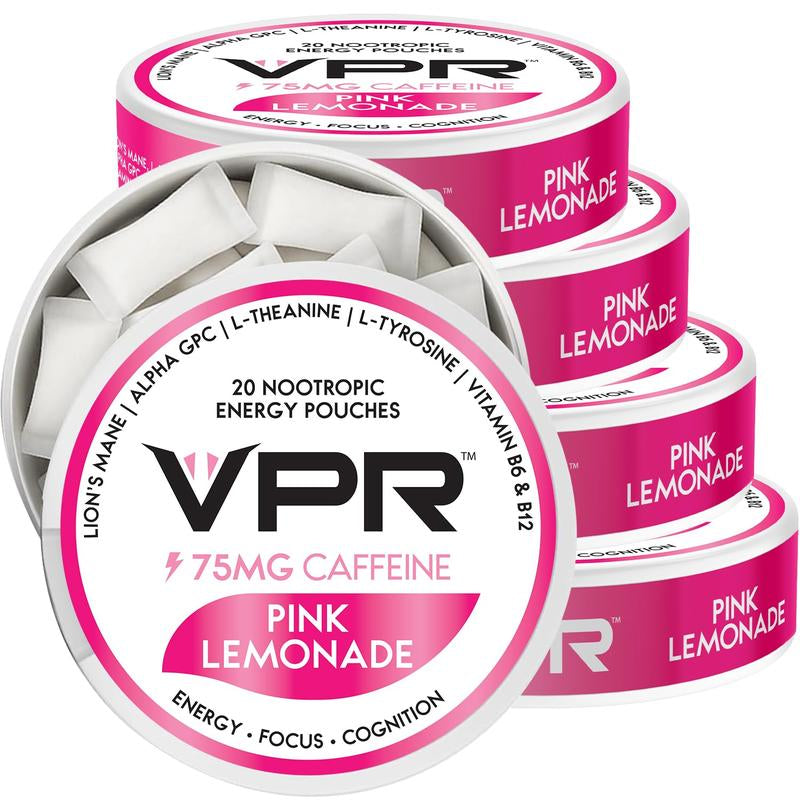 VPR 75MG Caffeine Nootropic Pouches | 20 Pouches per Can Energy Pouches with Lion'S Mane, Alpha-Gpc, Vitamin B6 & B12, L-Theanine, and L-Tyrosine | Naturally Flavored Focus Pouches with No Sugar
