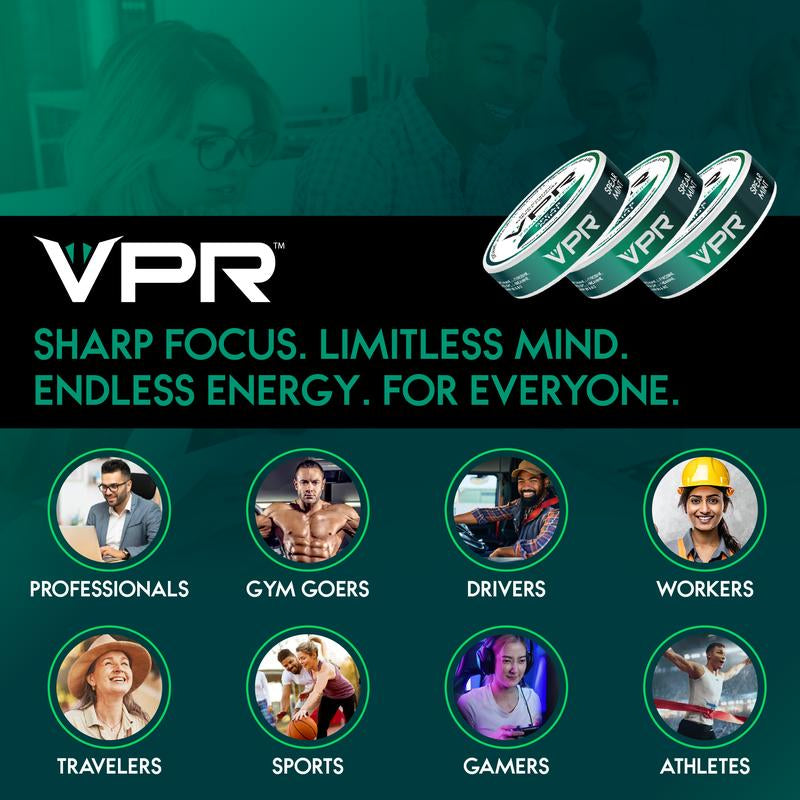 VPR 75MG Caffeine Nootropic Pouches | 20 Pouches per Can Energy Pouches with Lion'S Mane, Alpha-Gpc, Vitamin B6 & B12, L-Theanine, and L-Tyrosine | Naturally Flavored Focus Pouches with No Sugar